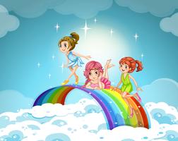 Fairies flying over the rainbow vector