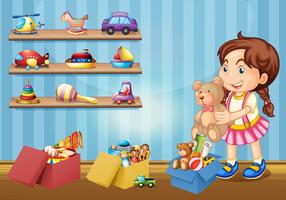 Little girl and many toys vector