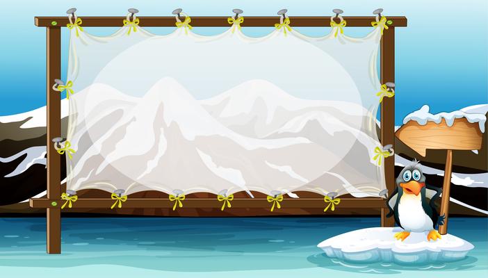 Frame design with penguin on iceberg