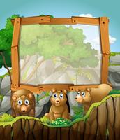 Frame design with three bears at the cave vector