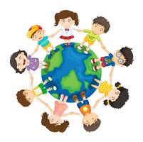 Children Stick Figure Playing Around the Globe, in it is Written English:  Peace No War Save Our Children Stock Illustration - Illustration of energy,  blue: 271349811