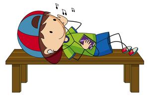 Little boy listening to music vector