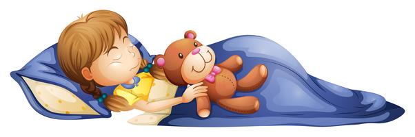 A young girl sleeping with a toy vector