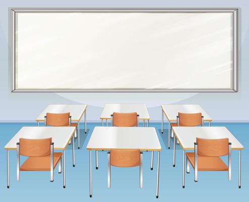 Classroom full of chairs and tables