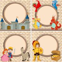 Four frame with fairytales characters vector