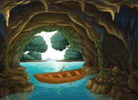 A boat in the cave vector