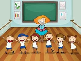 Teacher and students in dancing class vector