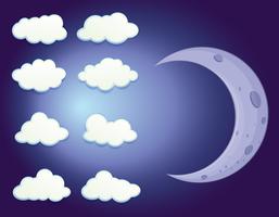 Un cielo con nubes y una luna. vector