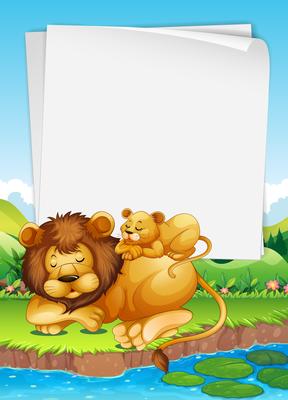 Paper design with lion and cub sleeping