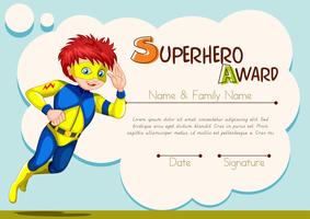 Superhero award template with character in background vector