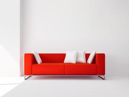 Sofá rojo con almohadas blancas vector