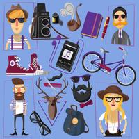 Hipster flat icons composition poster vector