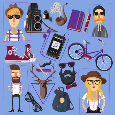 Hipster flat icons composition poster