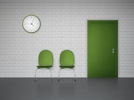 Waiting interior with clock and chairs vector