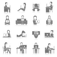 Computer Working Icons Set vector
