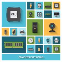 Computer Parts Decorative Icons Set vector