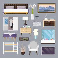 Conjunto de iconos planos de muebles de dormitorio