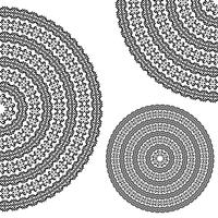 Monochromatic ethnic textures. Round whole, half and quarter ornamental vector shapes