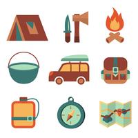 Outdoors tourism camping flat icons set vector
