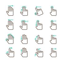 Hand touch gestures icons set vector