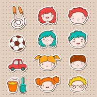Doodle kids faces icons vector