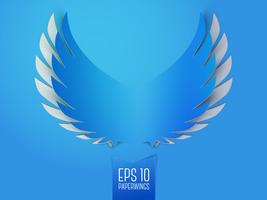 Blue paper angel wings emblem vector