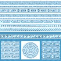 Vector set collections of ethnic Greece design elements. Ornamental seamless patterns and borders