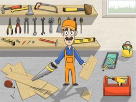 Happy carpenter character at work vector