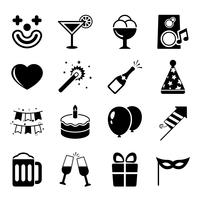 Party icons set, contrast flat vector