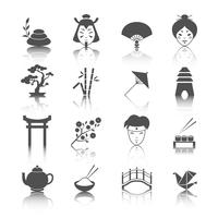 Japanese culture icons set vector