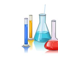 Colored laboratory flasks glassware template vector