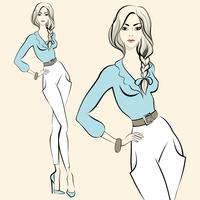 Fashion standing woman emotions vector