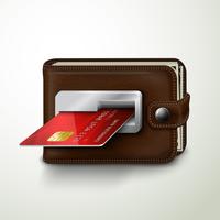 Brown leather wallet atm bank machine vector