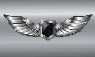 Black metal winged shield emblem vector