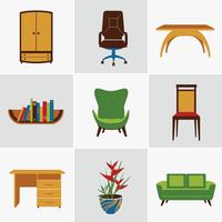 Iconos planos de muebles vector