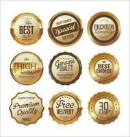 Insignias y etiquetas de oro premium de lujo vector