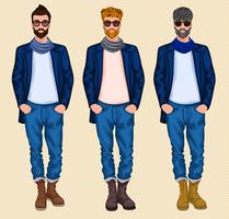 Hipster man set vector