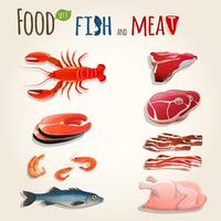 Fish and meat set vector