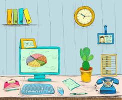 Business workplace office interior desk vector