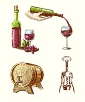 Wine sketch decorative set vector