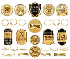 Insignias y etiquetas de oro premium de lujo vector