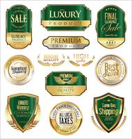 Insignias y etiquetas de oro premium de lujo vector