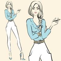 Fashion standing woman emotions vector