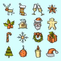 Iconos de navidad conjunto de colores vector