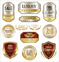 Insignias y etiquetas de oro premium de lujo vector