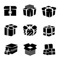 Gift box black and white icons set vector