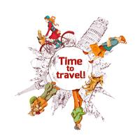 Travel time sketch colored poster vector