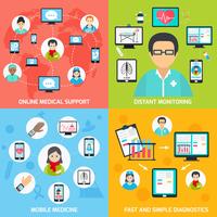 Mobile health icons set flat vector