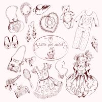 Little girl accessories set doodle sketch vector
