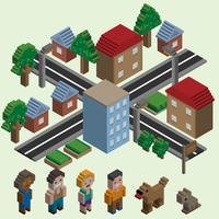 Isometric pixel city vector